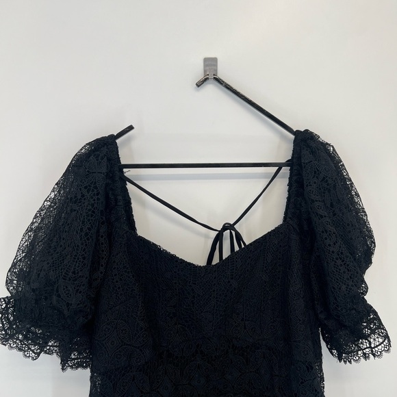 Lucy Paris Square Sweetheart Neck Lace Sheer Puff Sleeve Tiered Babydoll Dress - Picture 1 of 10